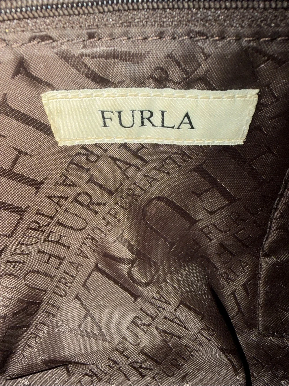 Furla Dark Brown Leather Messenger Bag with Front Buckle Pockets
